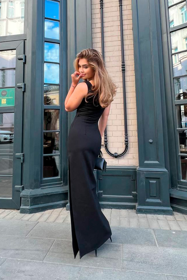 Платье из джерси в пол с разрезом