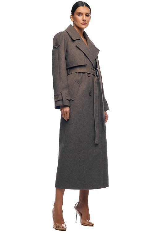 Пальто длинное с поясом