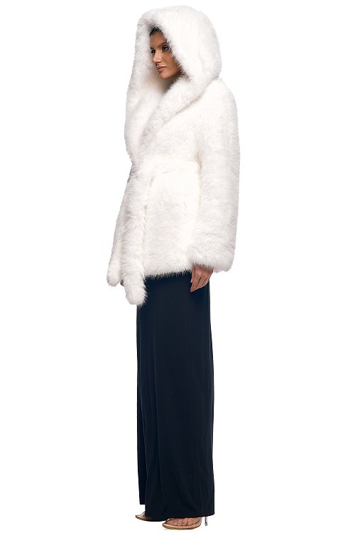 Шуба удлинённая с капюшоном 