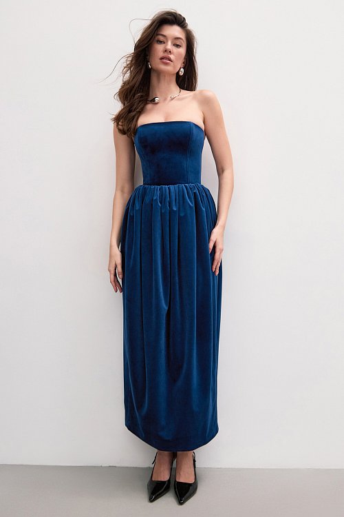 КОРСЕТНОЕ ПЛАТЬЕ-МИДИ ИЗ ПЛОТНОГО БАРХАТА «BLUE VELVET»