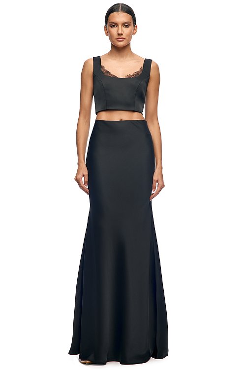 Костюм черный шелковый с кружевом 