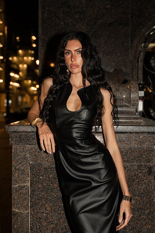 Платье миди, эко-кожа, "Лолита"