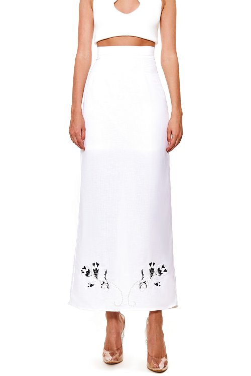 Юбка макси из льна с вышивкой