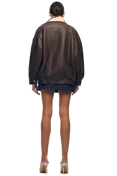 Кожаный бомбер с мехом