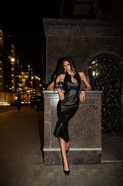 Платье миди, эко-кожа, "Лолита"