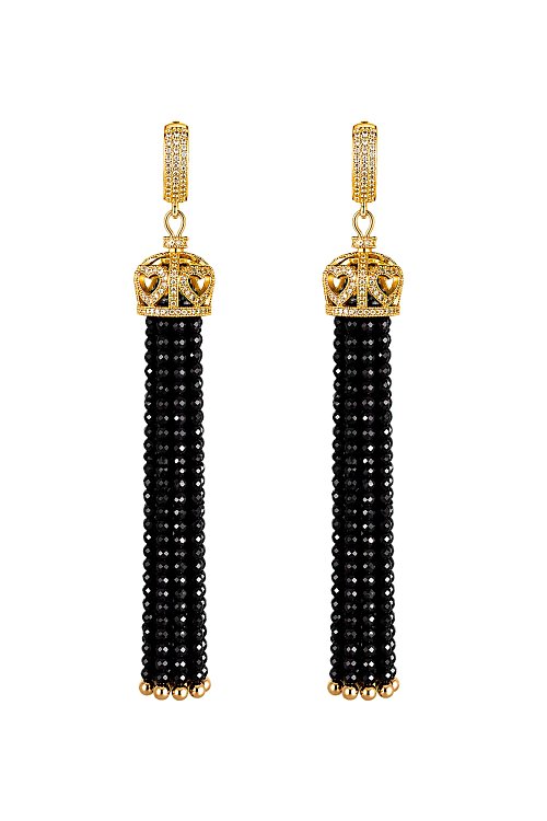 Серьги-кисточки из черной шпинели
