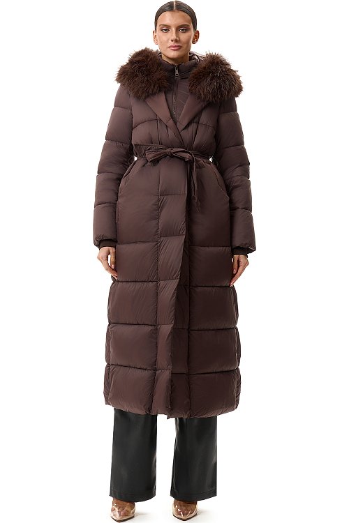 Пуховик длинный с поясом