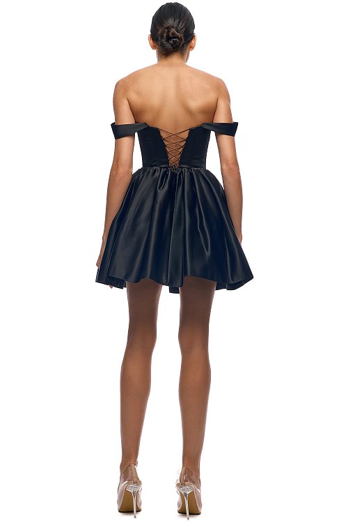 Корсетное пышное черное платье-мини