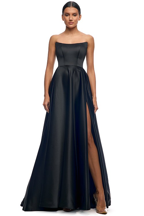 Корсетное пышное платье в пол с разрезом