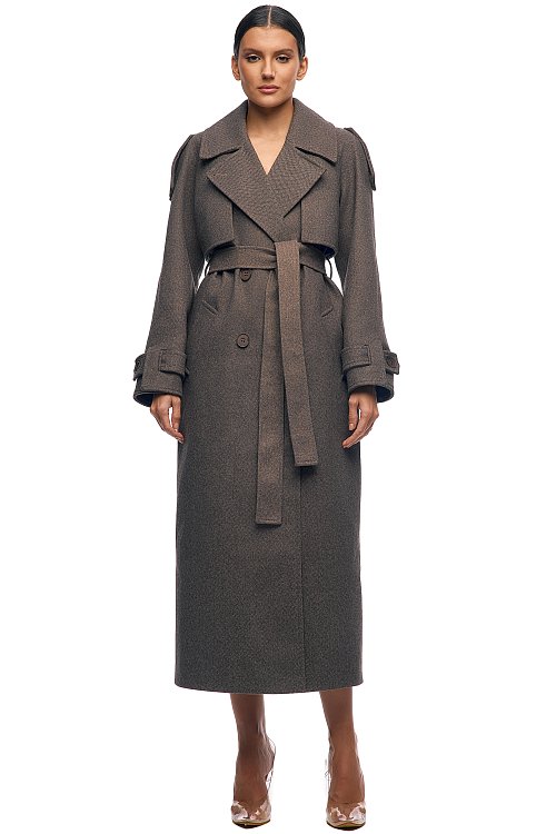 Пальто длинное с поясом