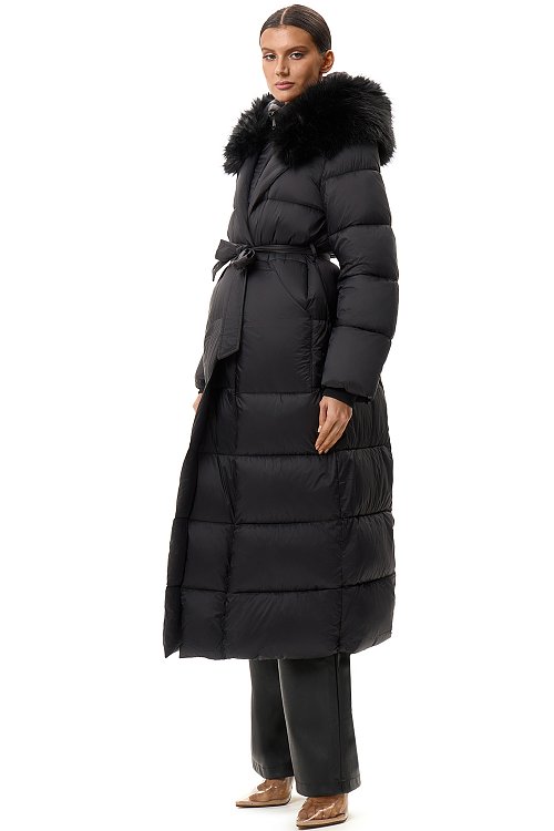 Пуховик длинный с поясом