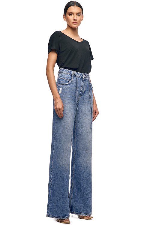 Джинсы широкие со шнурками