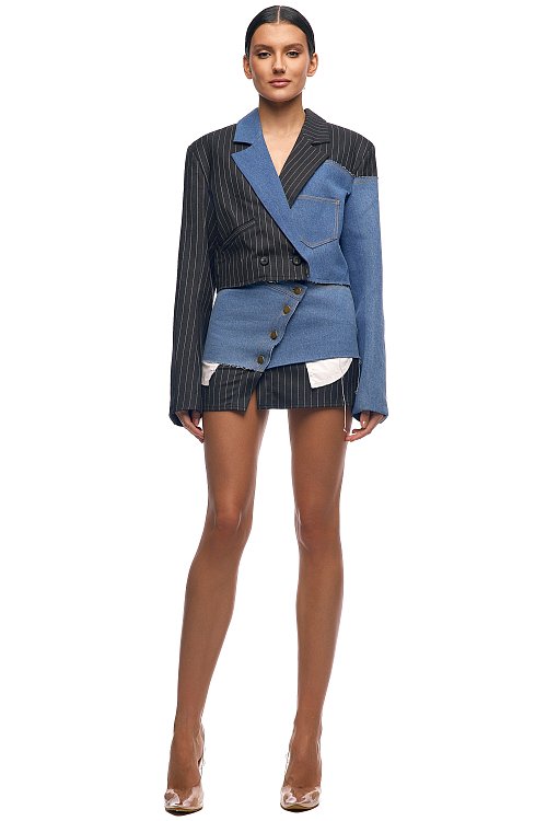 Жакет-кроп комби деним и полоска