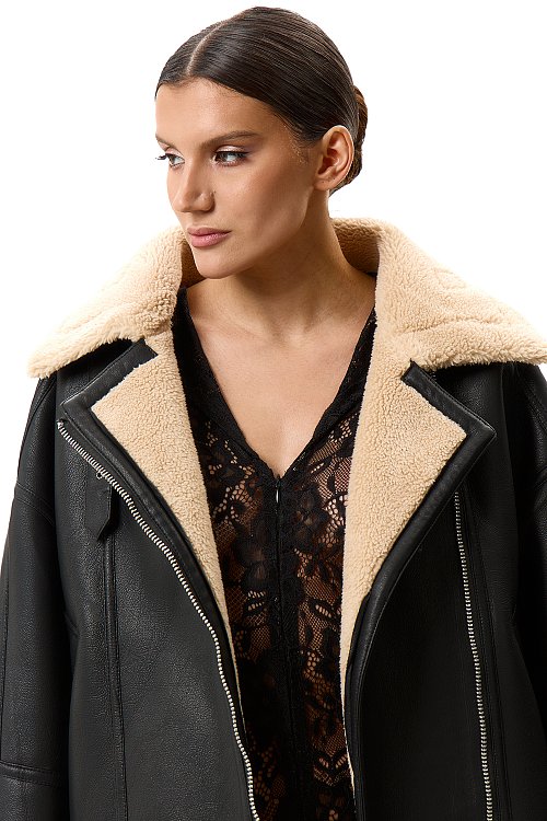 Кожаный бомбер с мехом