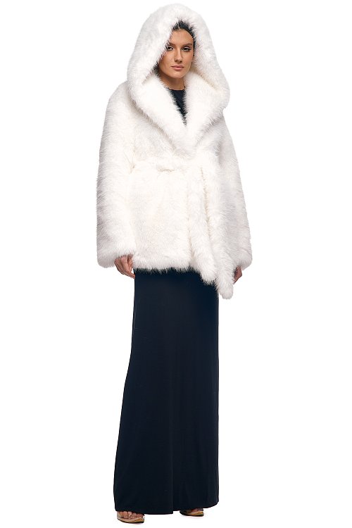 Шуба удлинённая с капюшоном 