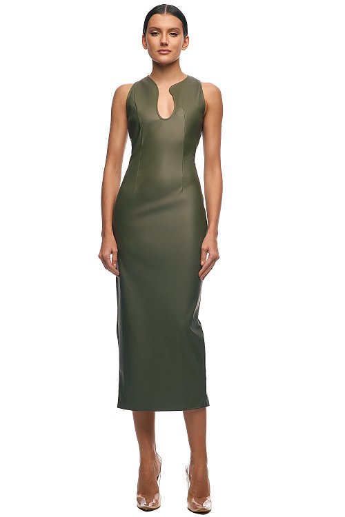 Платье миди, эко-кожа, 