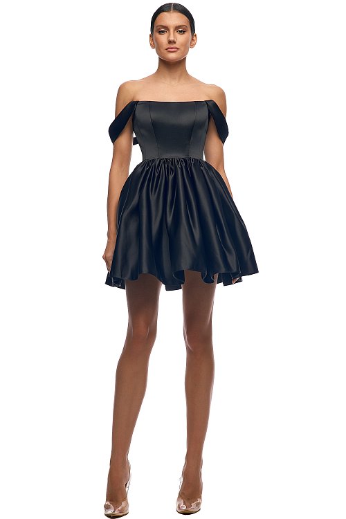 Корсетное пышное черное платье-мини