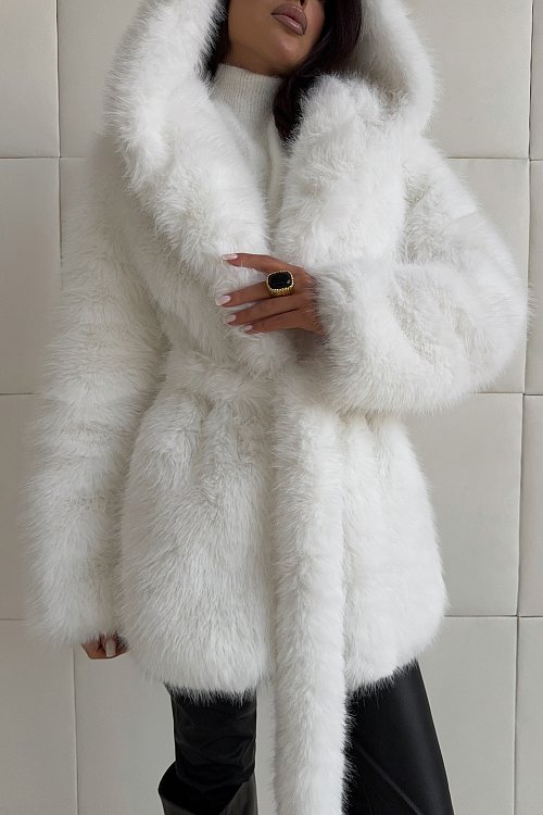Шуба удлинённая с капюшоном 