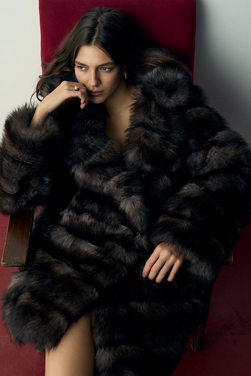 Шуба удлинённая с поясом