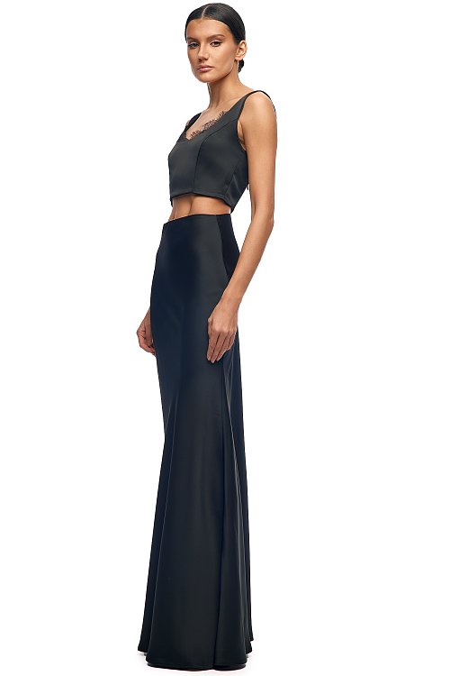 Костюм черный шелковый с кружевом 