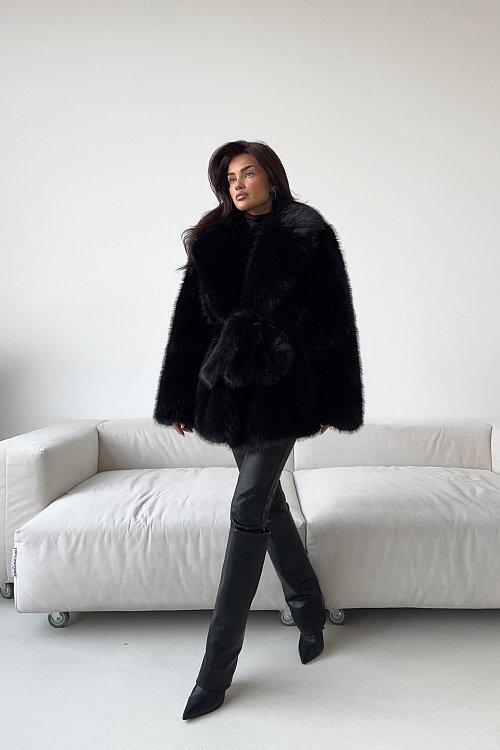 Шуба удлинённая с поясом