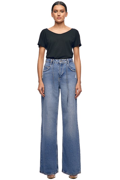 Джинсы широкие со шнурками