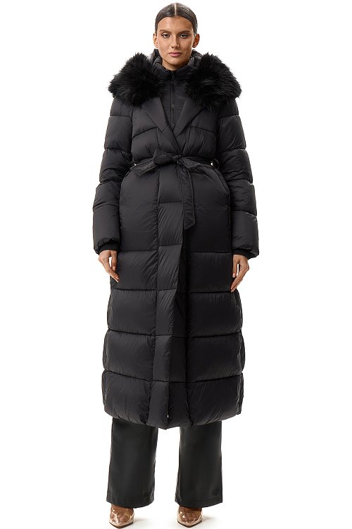 Пуховик длинный с поясом