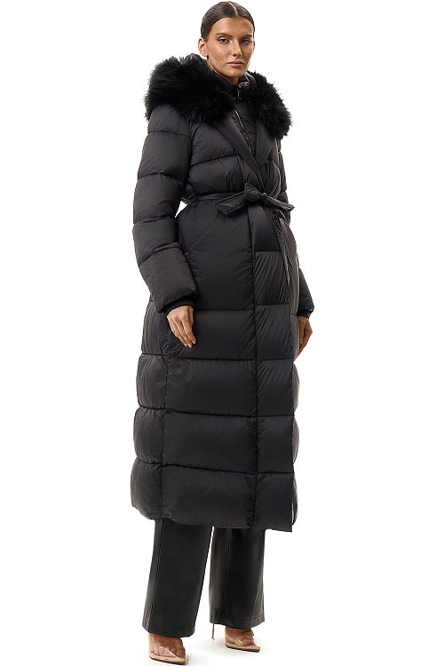 Пуховик длинный с поясом