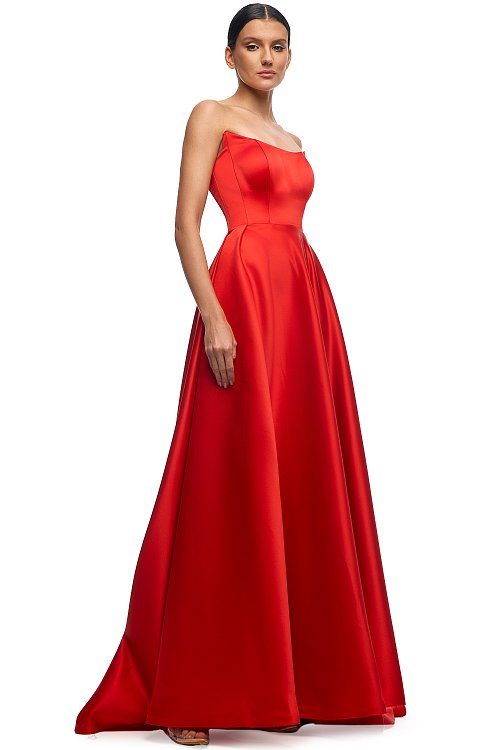 Корсетное пышное платье в пол с разрезом