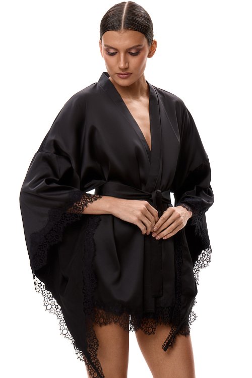 ХАЛАТ SERENA ИЗ ЭКОШЁЛКА С КРУЖЕВОМ