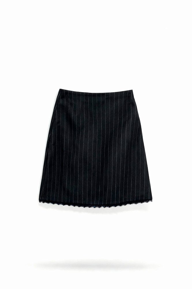 Юбка мини широкая полоска с кружевом